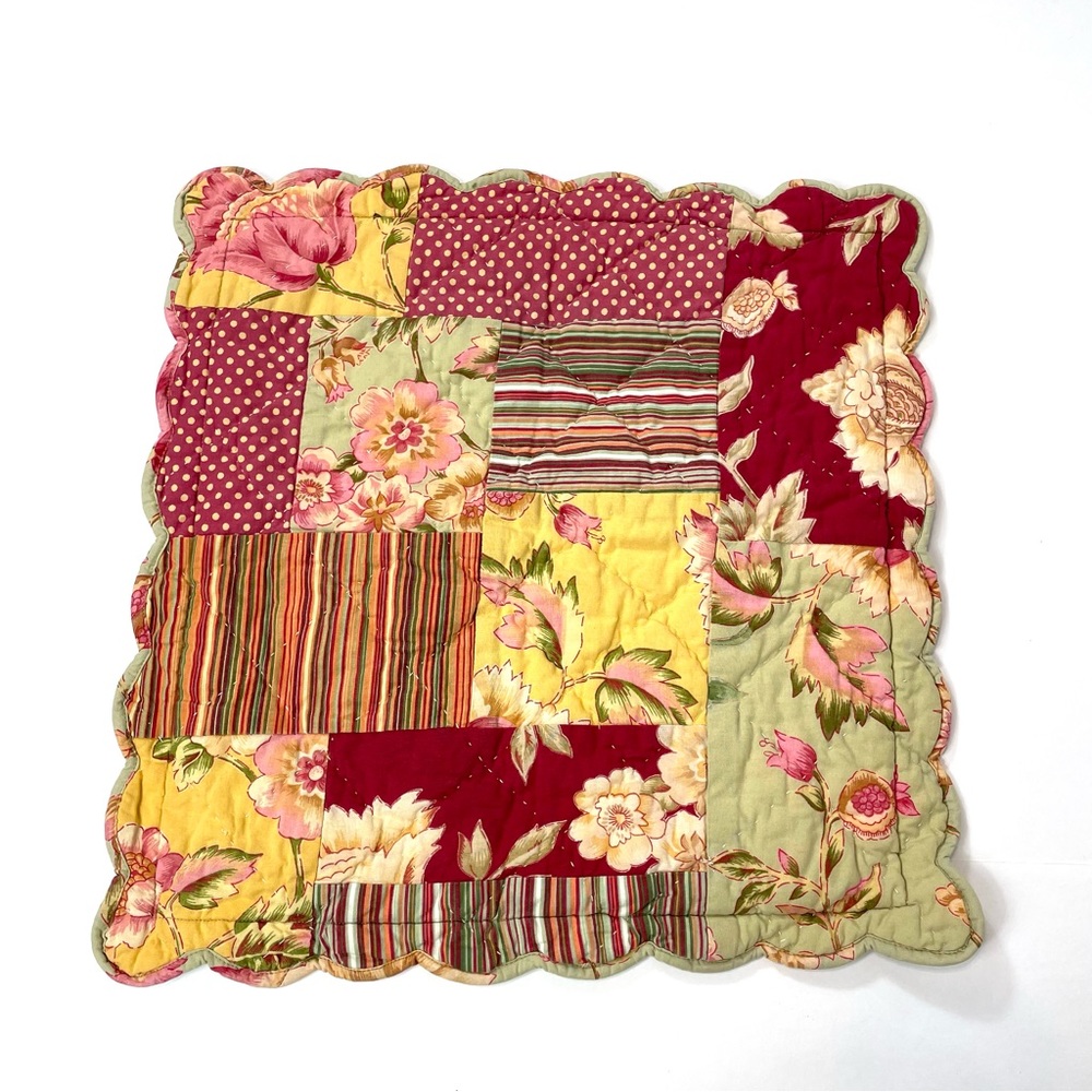 April Cornell Floral Patchwork 17” Square Pillow Cover Button Closure